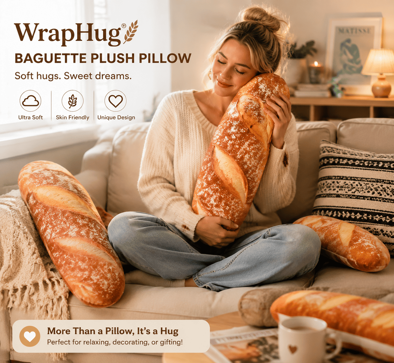 WrapHug Baguette Plush Pillow