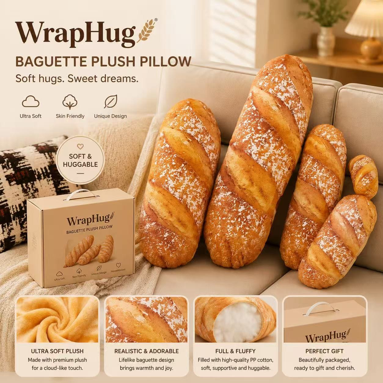 WrapHug Baguette Plush Pillow
