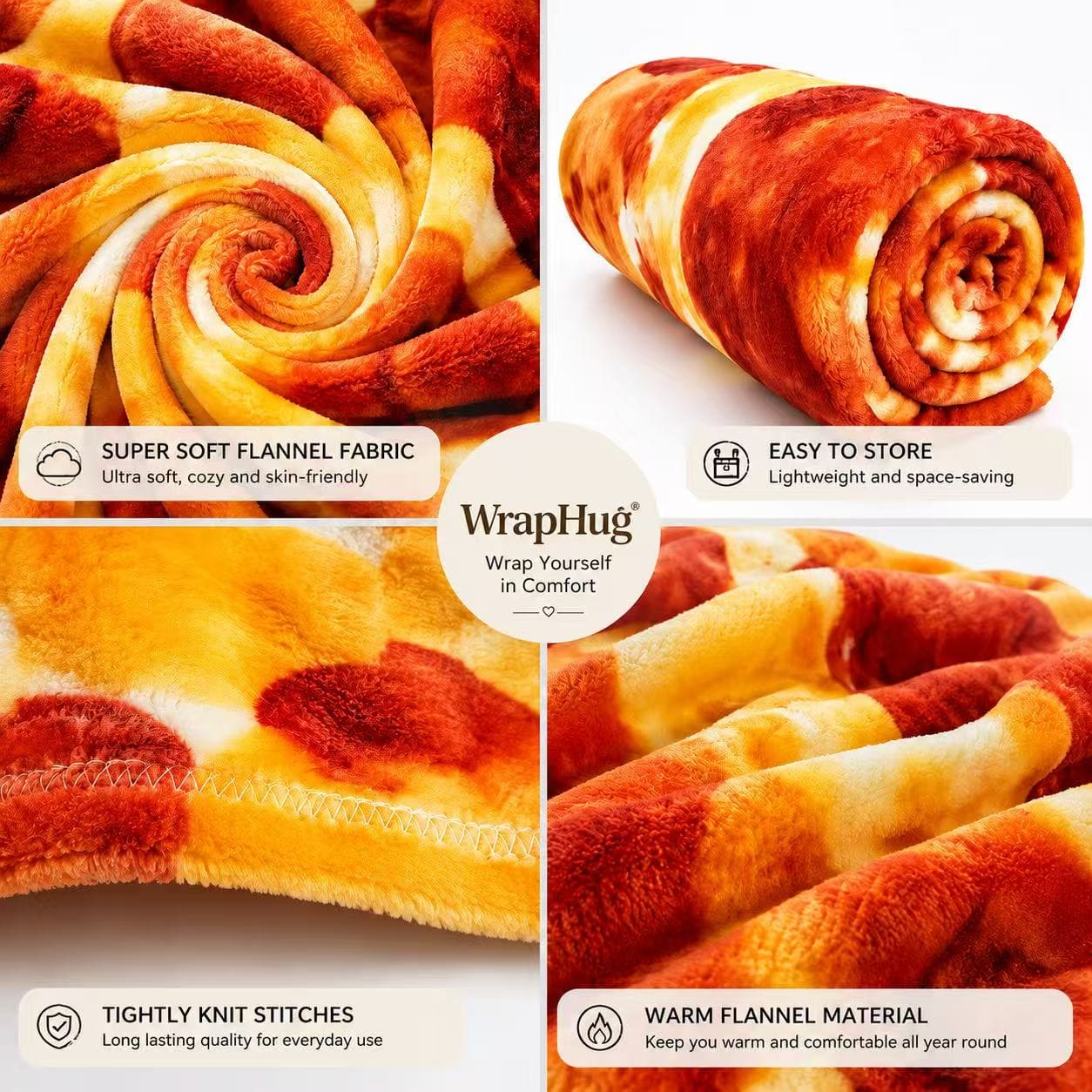 WrapHug Pizza Round Flannel Blanket