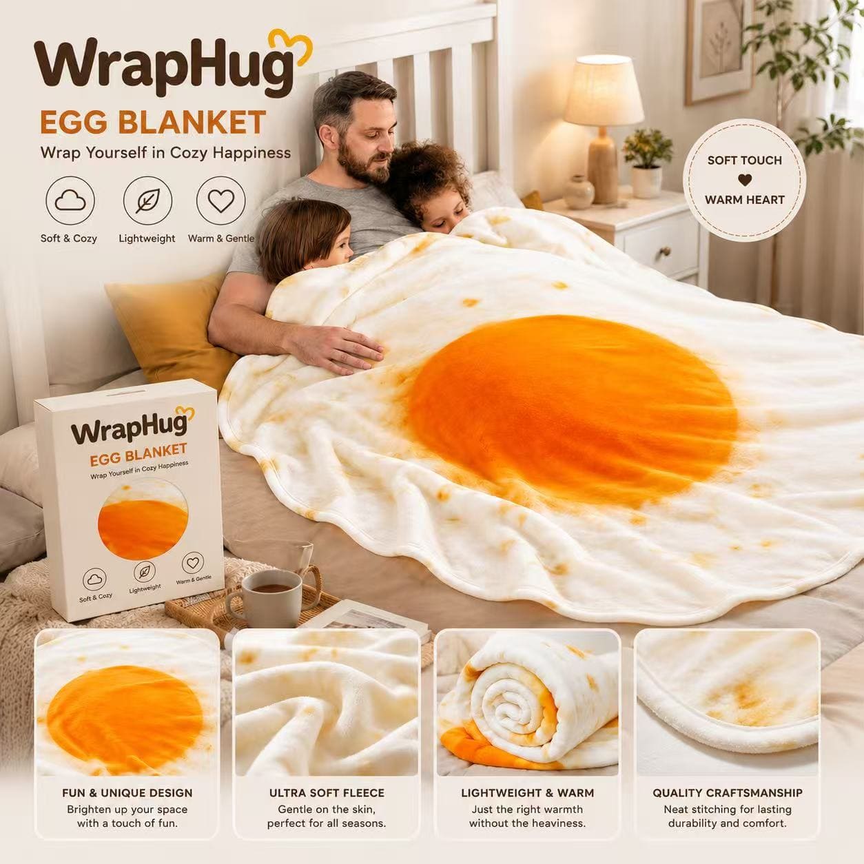 WrapHug Fried Egg Round Flannel Blanket