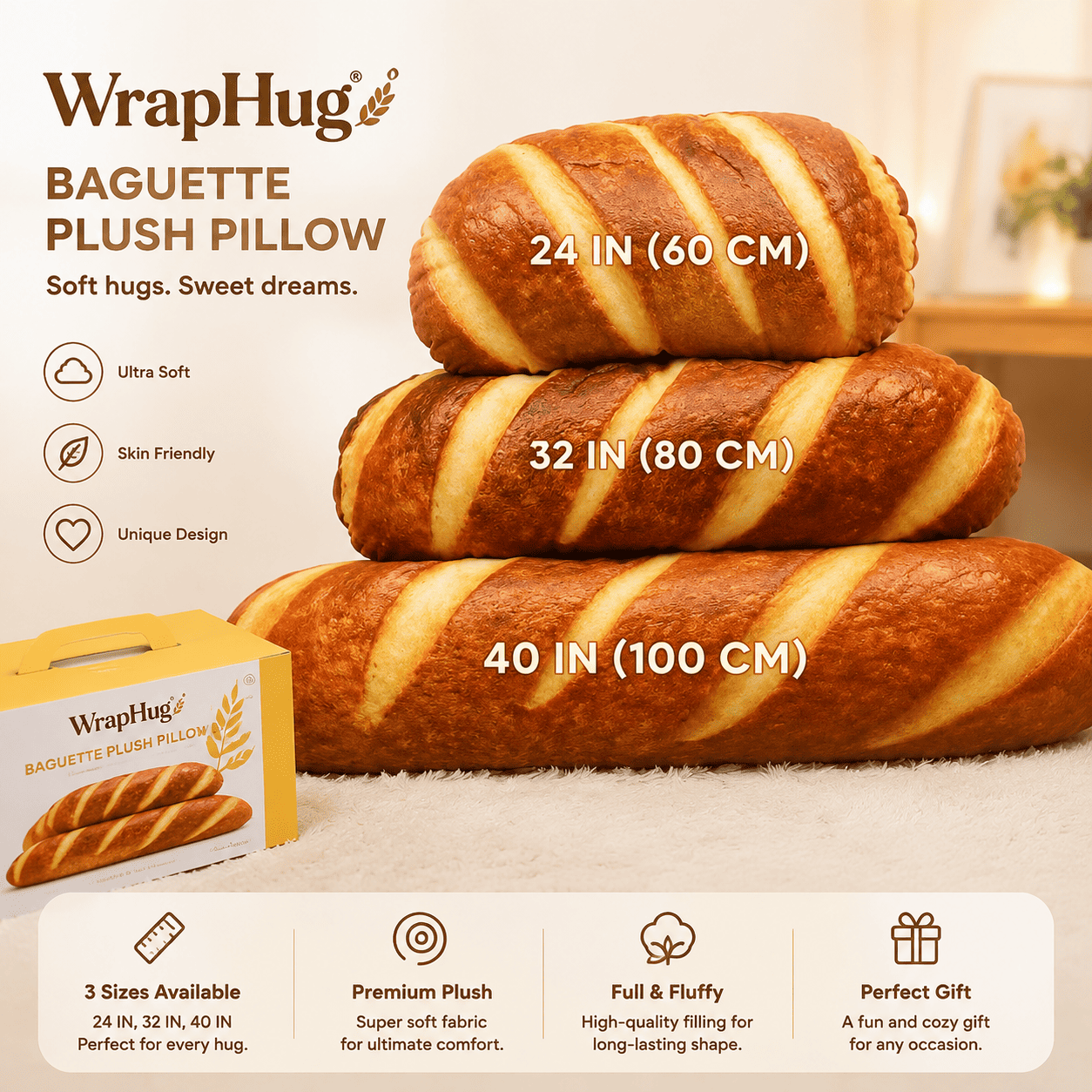 WrapHug Baguette Plush Pillow