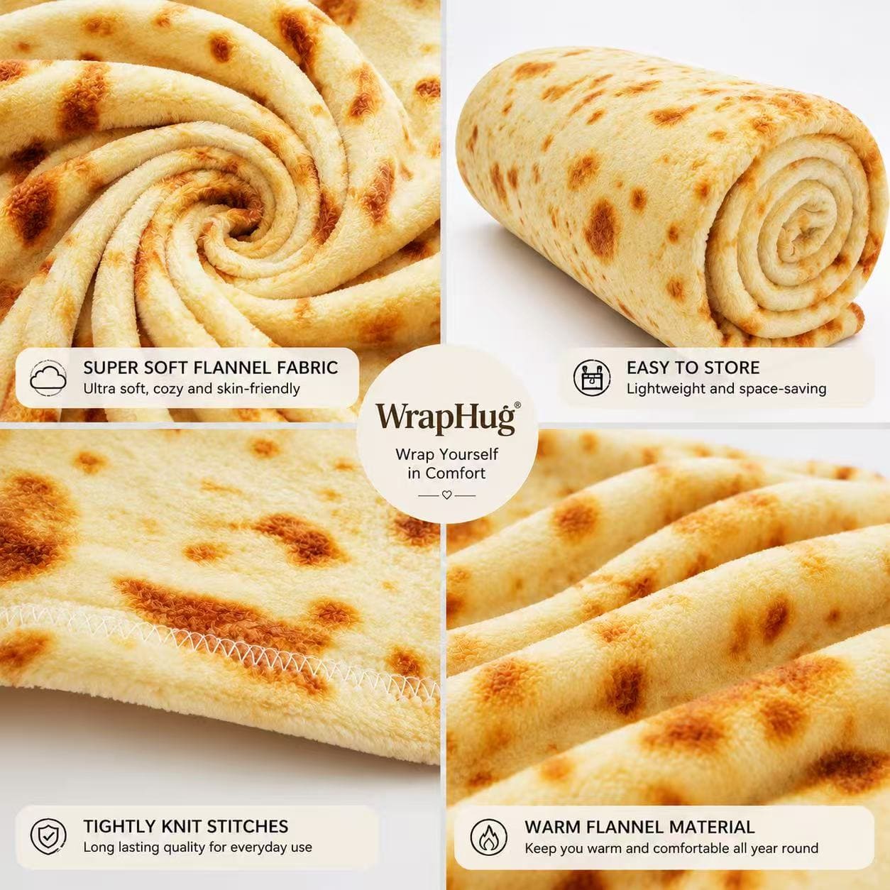 WrapHug Burrito Round Flannel Blanket
