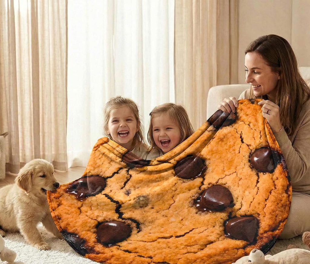 Vessia Chocolate Cookies Printed Throw Blanket. Realistic Funny Food Blanket for Adults and Kids. 300GSM Soft Throw for Couch. Sofa. Bed. Fun Home Decor for All Seasons. 60 inches