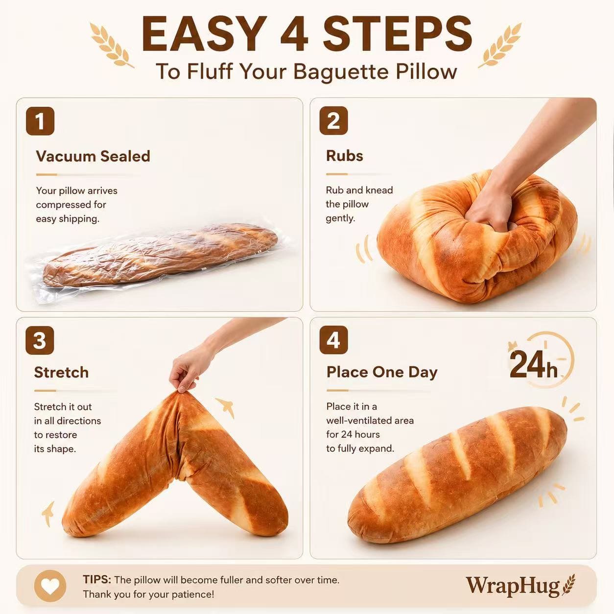 WrapHug Baguette Plush Pillow