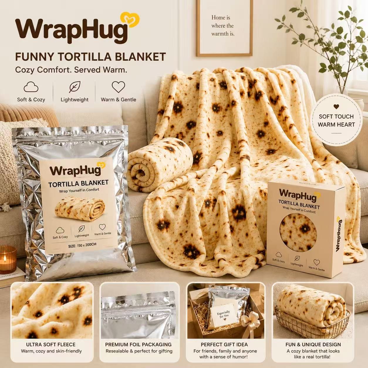 WrapHug Burrito Round Flannel Blanket